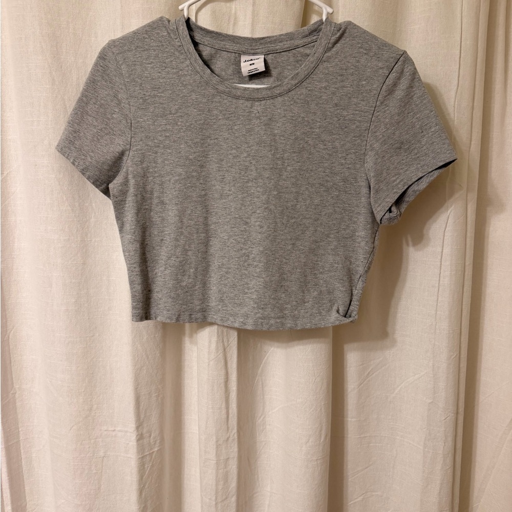 Gray Crop Crew Neck Tee - Unbranded